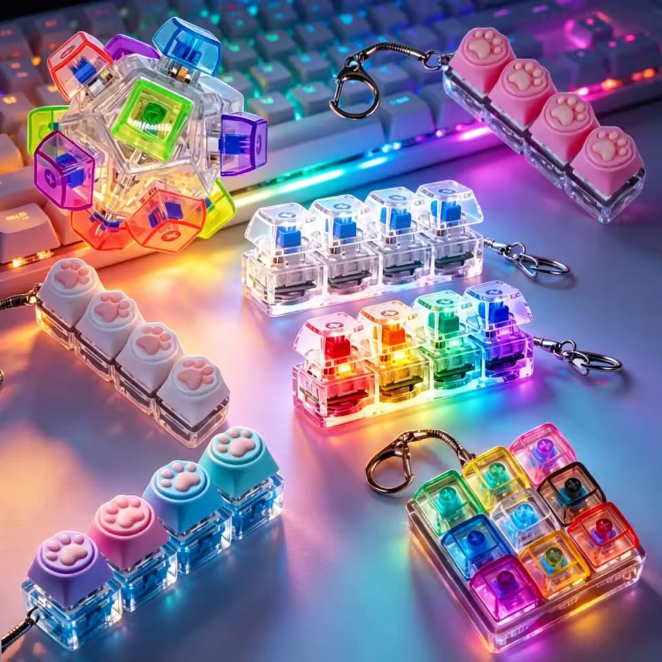 LED Keyboard Keychain Fidget Toys Crystal Clicker Sensory Toy